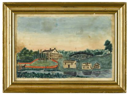 Appraisal: Amercian School th centurya landscape with houses along stream