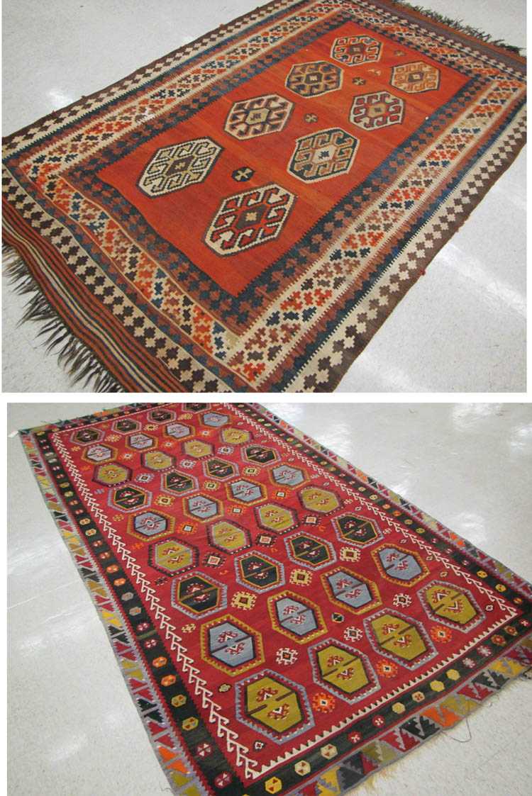 Appraisal: TWO SEMI-ANTIQUE HAND WOVEN FLATWEAVE KILIM RUGS ' X '