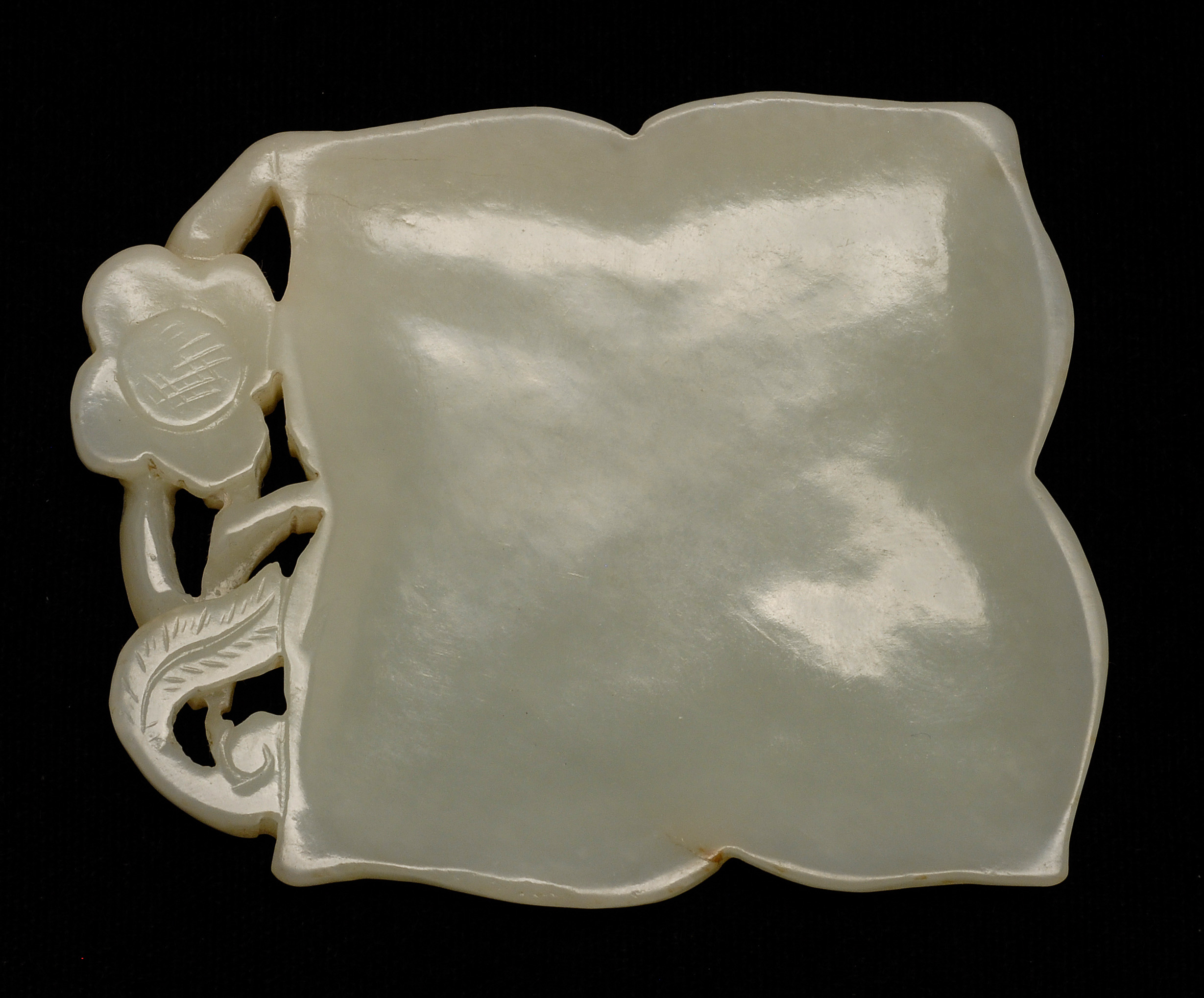 Appraisal: WHITE JADE DISH Circa In flower form Length cm ConditionUndamaged