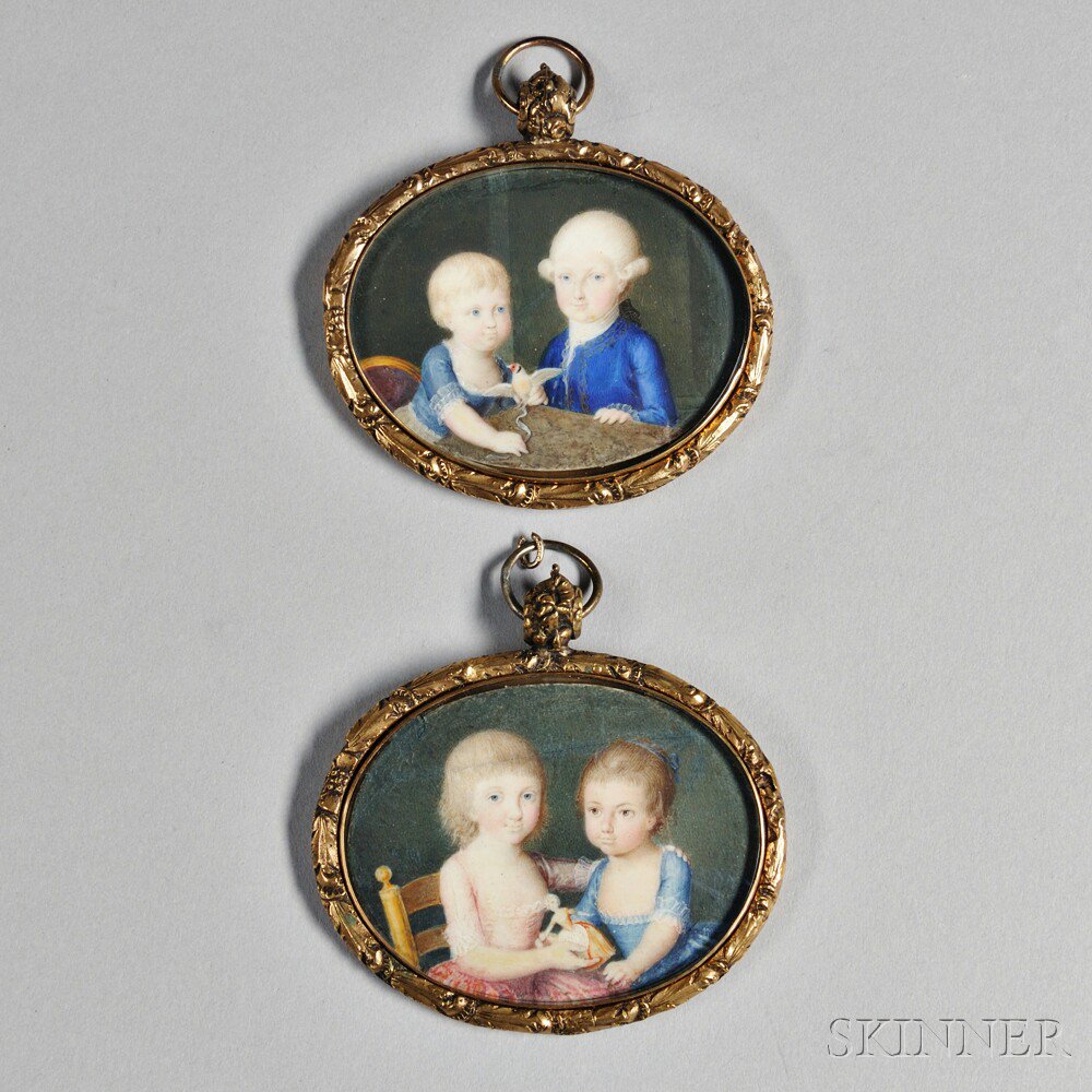 Appraisal: Pair of Early Double Portrait Miniatures possibly Germany th century