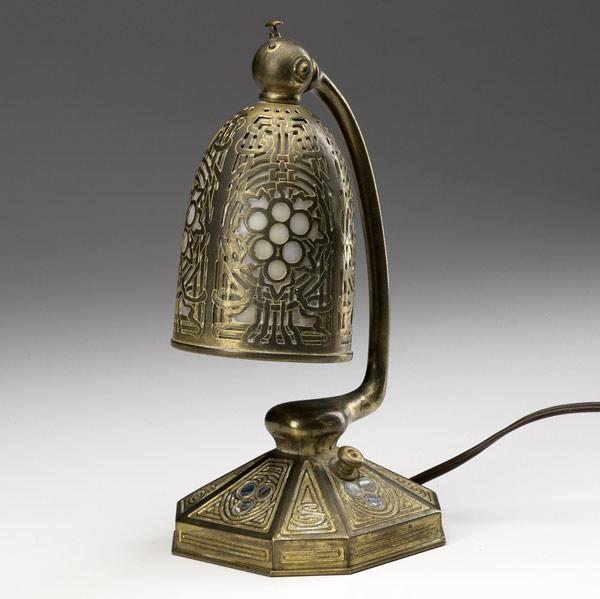 Appraisal: TIFFANY STUDIOS Gilt-bronze Abalone desk lamp with adjustable shade lined