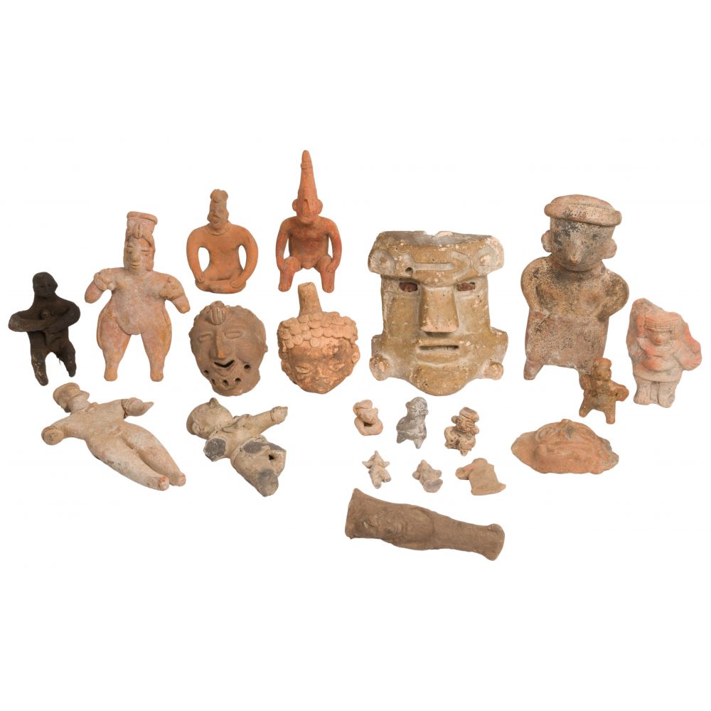 Appraisal: PRE-COLUMBIAN FIGURINE AND FRAGMENT ASSORTMENT items including a larger head