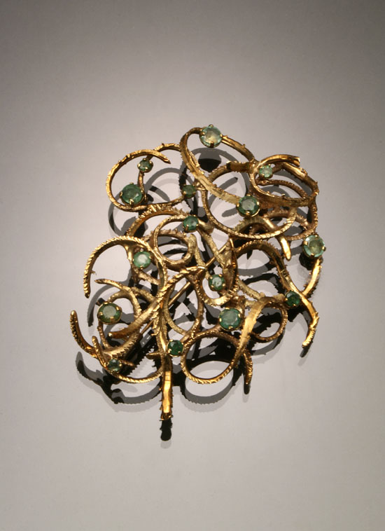 Appraisal: European Hallmarked -Karat Yellow-Gold and Emerald Floral Brooch Set with