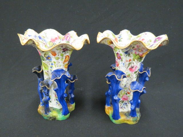 Appraisal: Pair of Jacob Petite Porcelain Vases handpainted florals unusual cobalt