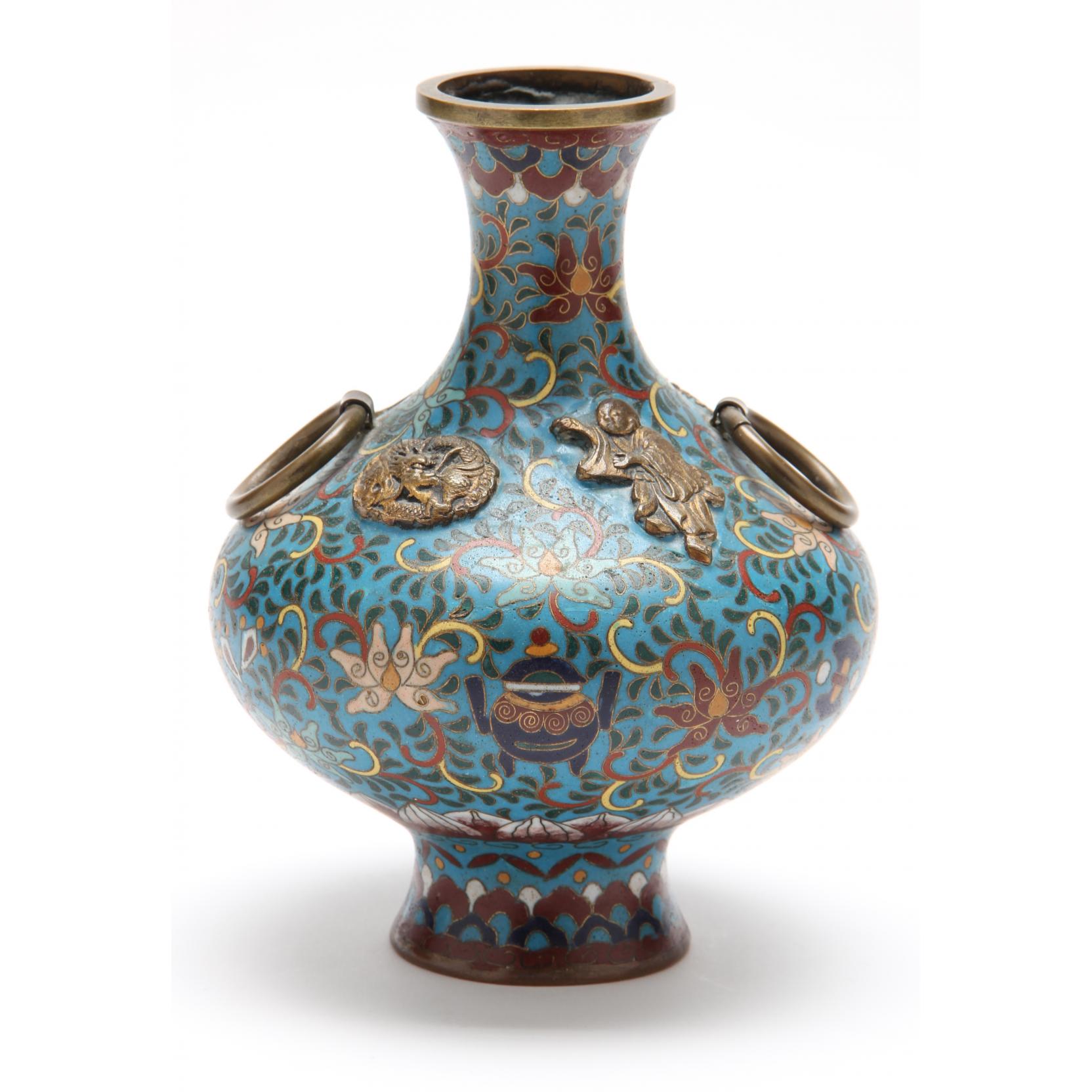 Appraisal: Japanese Cloisonne Vase with Rings Edo period - with Fuku