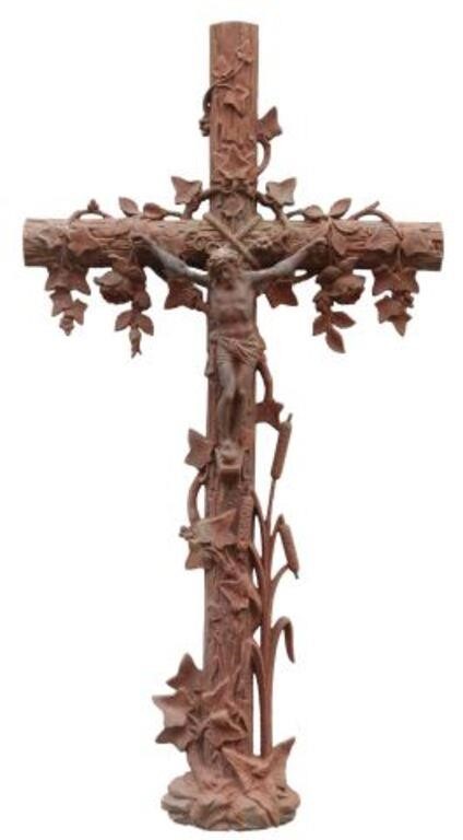 Appraisal: French cast iron cross th c faux bois cross with