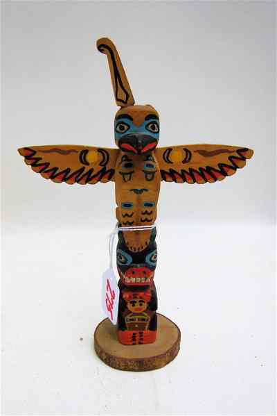 Appraisal: ELI TAIT MINIATURE HAND CARVED PAINTED TOTEM POLE Tsimshian born