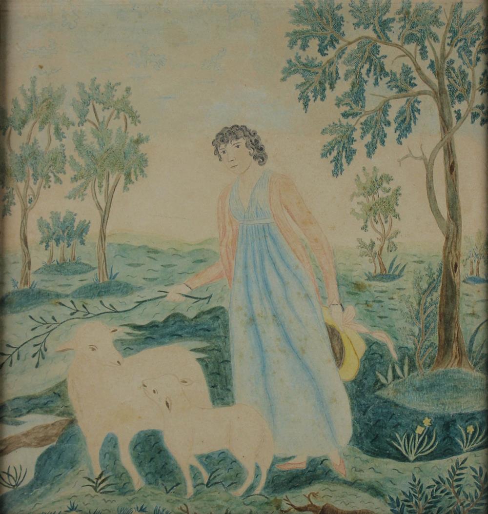 Appraisal: AMERICAN SCHOOL EARLY TH CENTURY YOUNG WOMAN WITH HER SHEEP