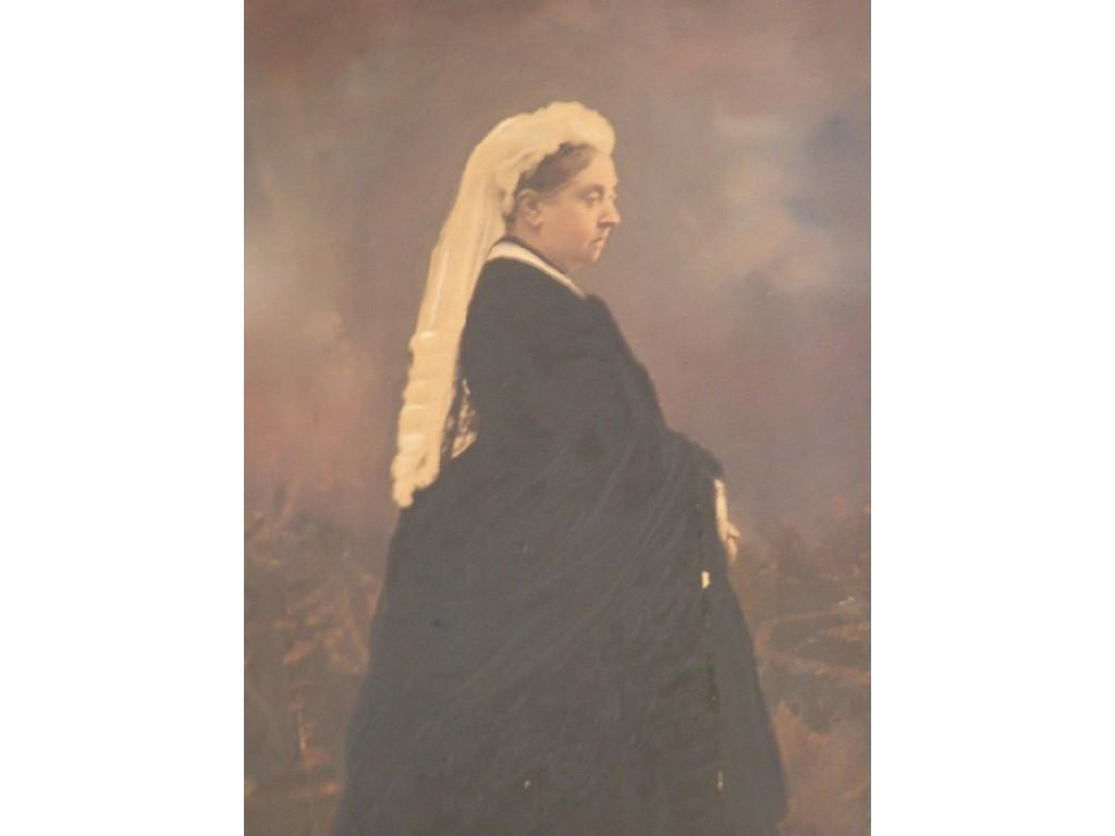 Appraisal: A thC hand painted photograph of Queen Victoria wearing mourning