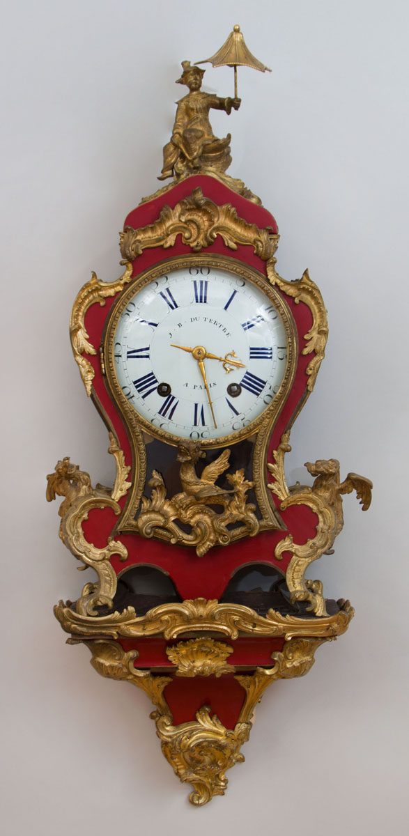 Appraisal: Louis XV Style Gilt-Bronze-Mounted Red Lacquer Bracket Clock The dial