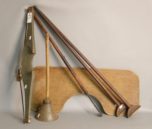 Appraisal: Group of wooden tools to include hatchels crutches plane etc