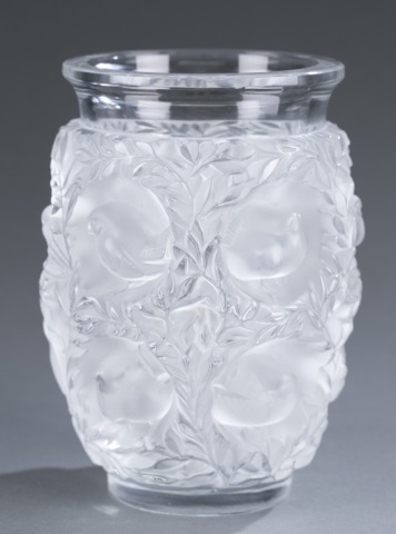 Appraisal: Lalique Molded Frosted Glass Vase Bagatelle Decorated with birds on