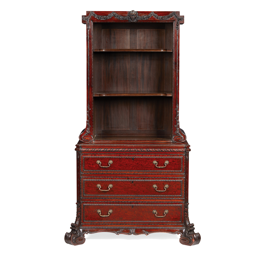 Appraisal: FINE GEORGE II STYLE MAHOGANY CABINET BOOKCASE BY HENRY SAMUEL