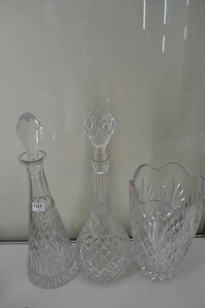 Appraisal: TWO IRISH CRYSTAL DECANTERS AN A VASE