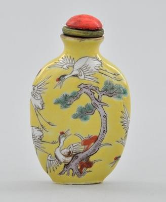 Appraisal: A Signed Porcelain Snuff Bottle Of flattened rounded shape with