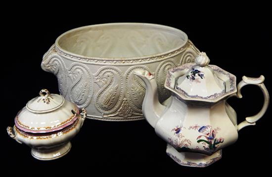 Appraisal: Three pieces white ground pottery th C soft paste porcelain