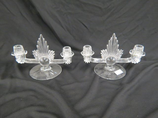 Appraisal: Pair of Crystal Candleholders deco style Cambridge or Fostoria type