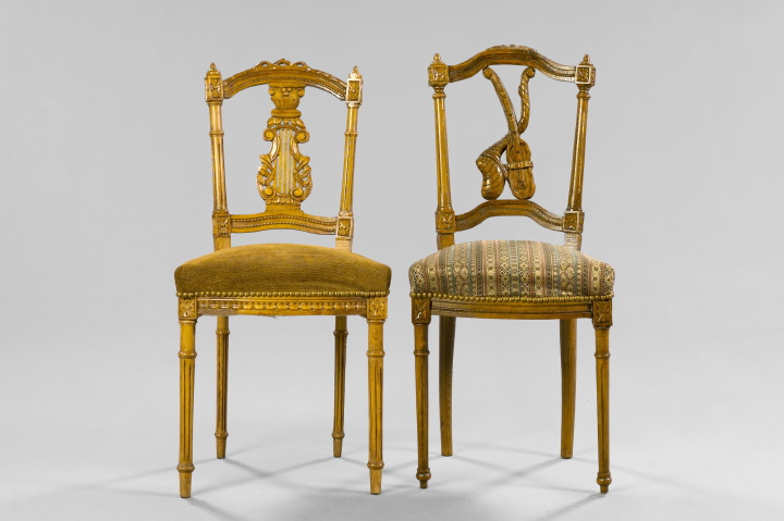 Appraisal: Near-Pair of Louis XVI-Style Oak Sidechairs each with a beaded