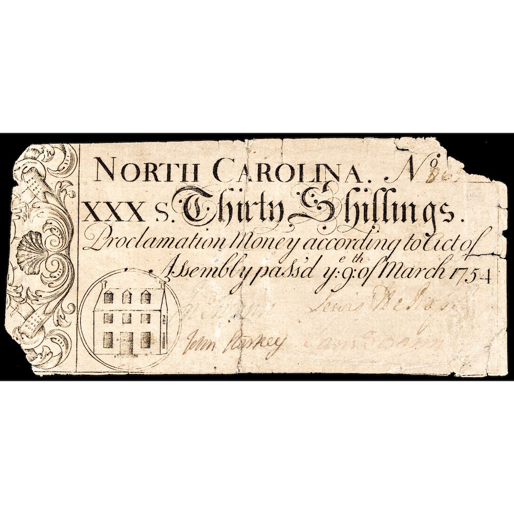 Appraisal: Colonial Currency North Carolina March Shillings HOUSE Vignette Fine North