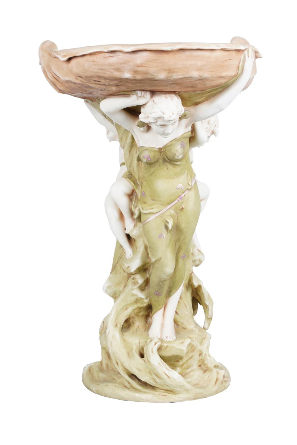 Appraisal: ROYAL DUX ART NOUVEAU FIGURAL PORCELAIN JARDINIEREimpressed to underside and