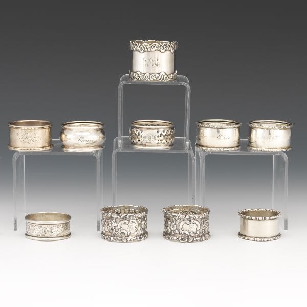 Appraisal: Collection of Ten Sterling Silver Napkin Rings by Different Makers