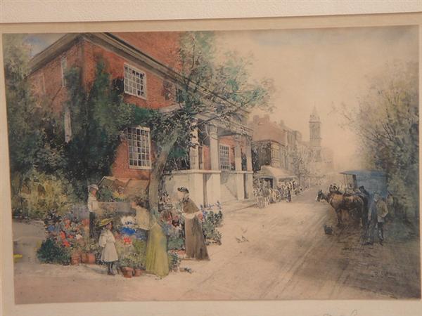 Appraisal: Robert Shaw American - colored print Flower Sellers Along Street