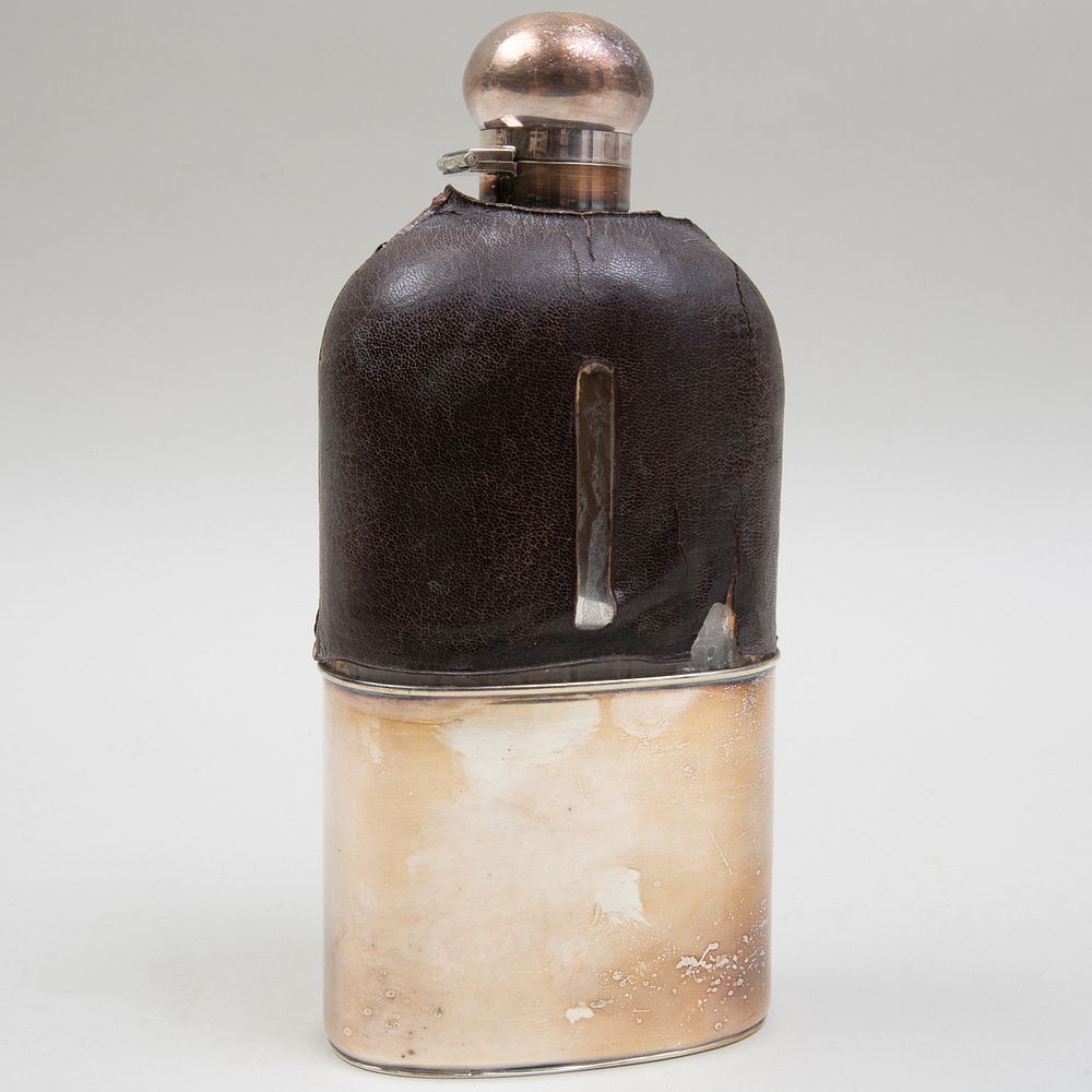 Appraisal: Large Asprey Silver Plate Mounted Tapering Spirit Flask With removable