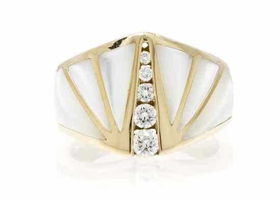 Appraisal: A Karat Yellow Gold Mother-of-Pearl and Diamond Ring Kabana consisting