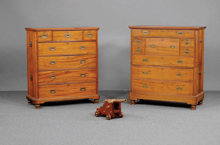 Appraisal: CAPTAIN NICHOLS CAMPHORWOOD CAMPAIGN CHEST OF DRAWERS In two parts