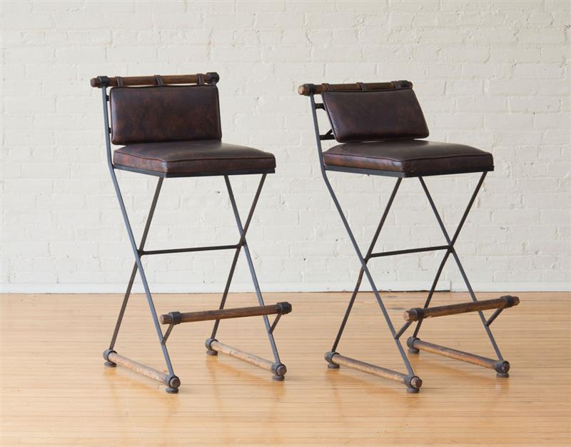 Appraisal: CLEO BALDWIN PAIR OF VINYL UPHOLSTERED STEEL BAR STOOLS x