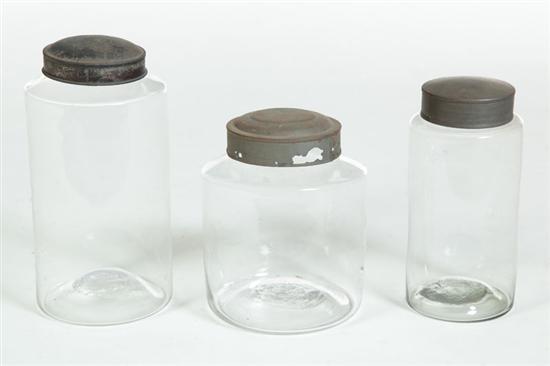 Appraisal: THREE BLOWN GLASS CANISTERS American th century All have tin