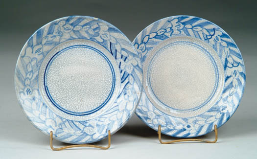 Appraisal: PAIR OF DEDHAM POTTERY PLATES WITH UNKNOWN FLOWER PATTERN Blue