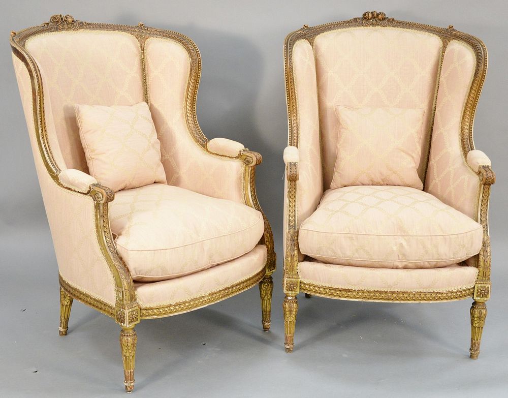 Appraisal: Pair of Louis XIV style bergers with custom silk upholstery