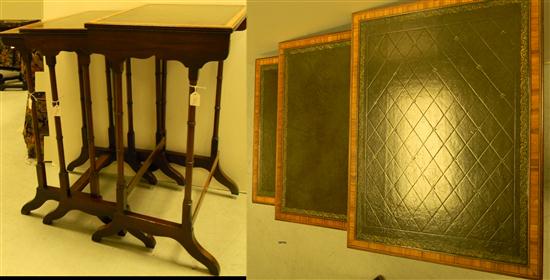 Appraisal: Nest of three tables with hunter green tooled leather tops