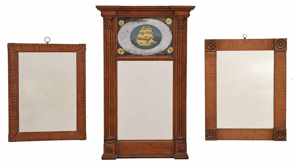 Appraisal: Group of Three American Tiger Maple Mirrors th early th