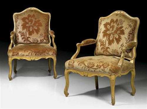 Appraisal: PAIR OF FAUTEUILS A LA REINE Louis XV stamped L