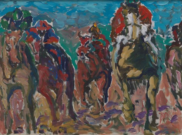 Appraisal: DAVID MOSKOVITZ AMERICAN - x Horse race Oil on canvas