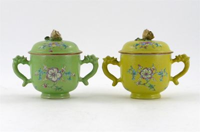 Appraisal: Two Chinese two-handled bowls and covers each decorated with famille