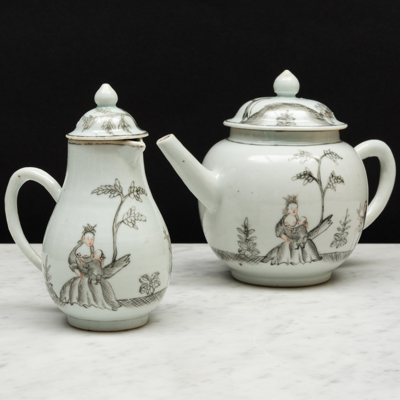 Appraisal: Chinese Export Grisaille Porcelain European Subject Teapot and Cover and