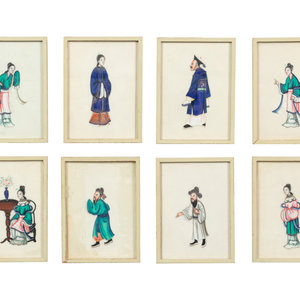 Appraisal: Eight Chinese Pith Paintings Frames x inches Property from a