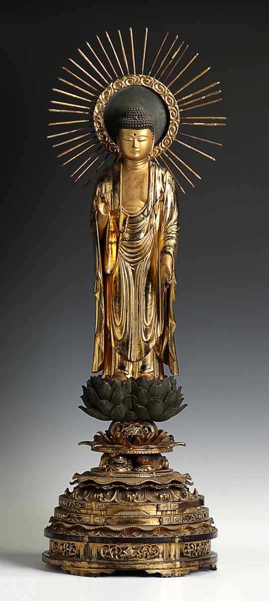 Appraisal: Early Japanese Standing Figure of Amida Butsu Gilt lacquered figure