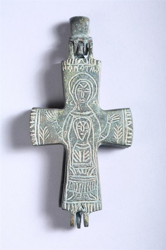 Appraisal: BYZANTINE BRONZE RELIQUARY CROSS Circa th century A D -