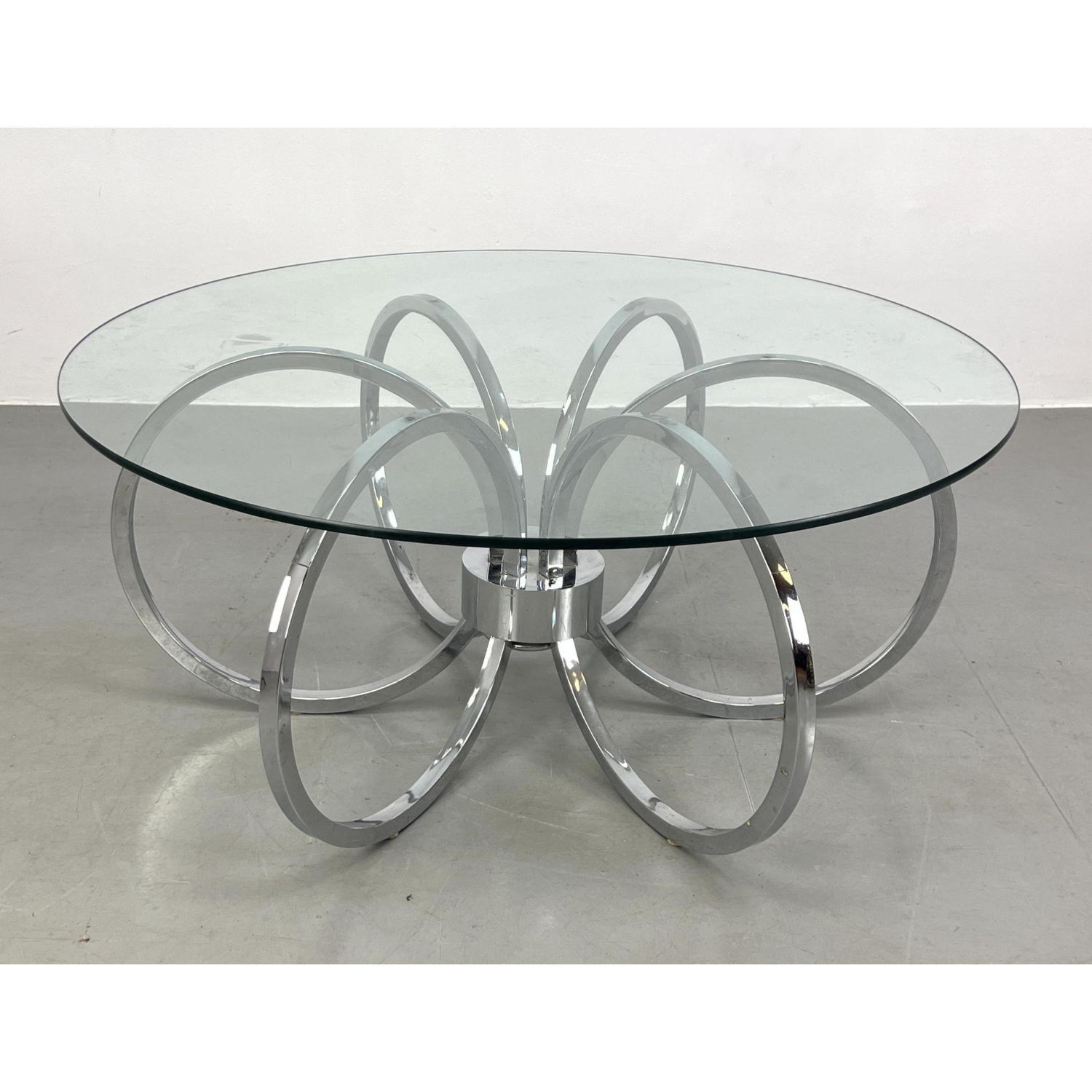 Appraisal: s Modern Chrome and Glass Coffee Cocktail Table Circle base