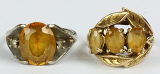 Appraisal: Lot of Citrine white and yellow gold rings Lot of