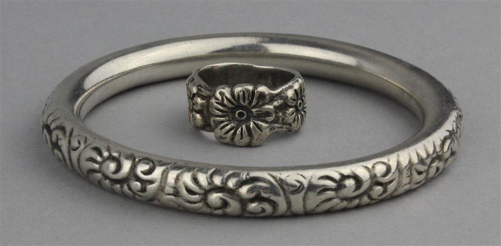 Appraisal: JAMES AVERY STERLING SILVER RING WITH A STERLING SILVER BANGLE