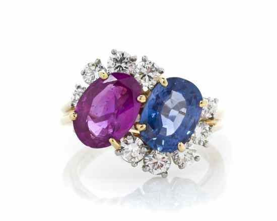 Appraisal: An Karat Yellow Gold Platinum Sapphire and Diamond Ring Oscar