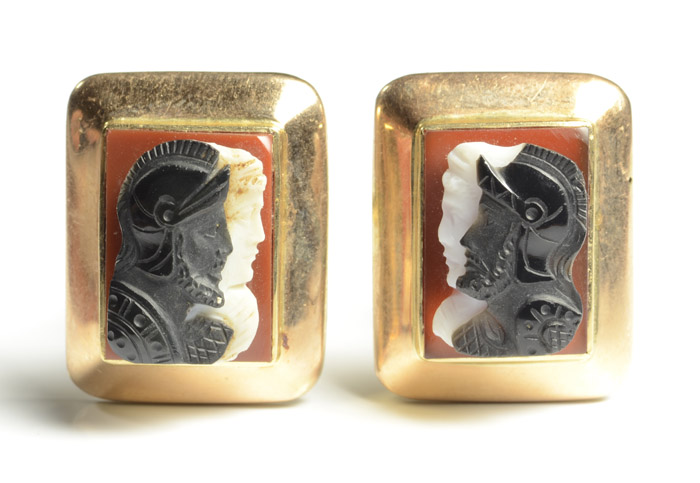 Appraisal: PAIR OF DOUBLE PROFILE CAMEO CUFFLINKS each k yellow gold