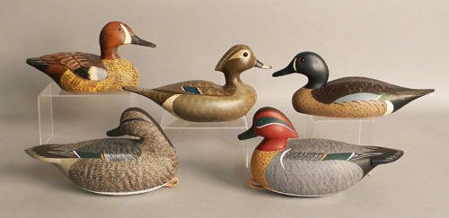 Appraisal: Group of five duck decoys to include a pair of