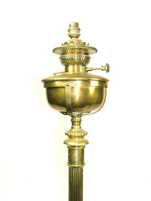 Appraisal: A gilt brass standard oil lamp of reeded columnar form