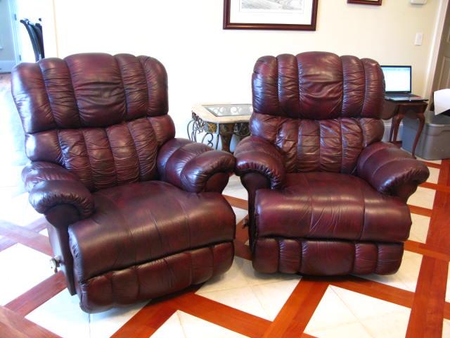 Appraisal: Pair of La-Z-Boy Leather Recliner Rockers maroon x x This